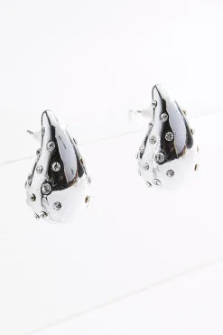 Rhinestone Dot Silver Bubble Earrings