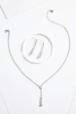 Rhinestone Linear Short Necklace Set