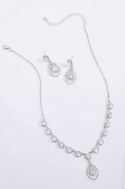 Rhinestone Tear Short Necklace Set
