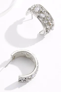 Rhinestone Textured Hoop Earrings