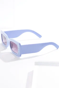 Rhinestone Trim Blue Sunglasses
