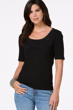 Ribbed Crochet Trim Top