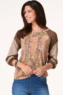 Ribbed Mixed Print Baseball Top