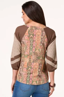 Ribbed Mixed Print Baseball Top
