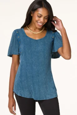 Ribbed Stud Trim Top