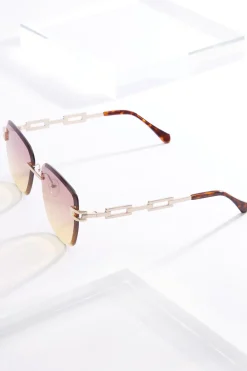 Rimless Tort Chain Arm Sunglasses
