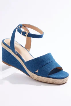 Rope Trim Denim Wedge Sandals
