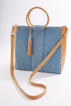 Round Handle Denim Large Satchel