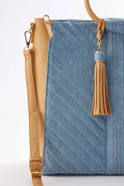 Round Handle Denim Large Satchel