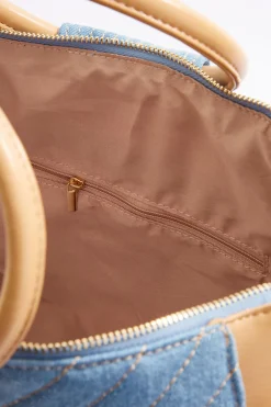 Round Handle Denim Large Satchel