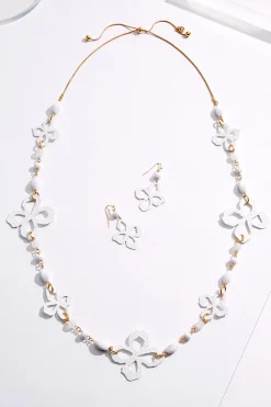 Rubber Floral Long Necklace Set