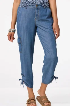 Ruched Chambray Cargo Pants