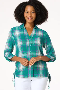 Ruched Plaid Shirt