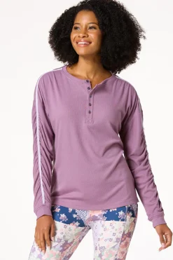 Ruched Ribbed Henley Top