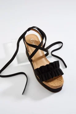 Ruffle Band Ankle Strap Wedges