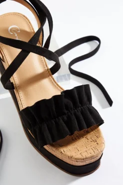 Ruffle Band Ankle Strap Wedges