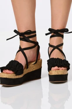 Ruffle Band Ankle Strap Wedges