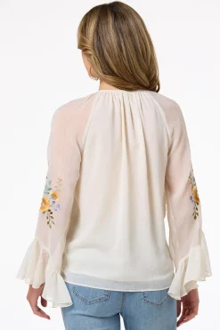 Ruffled Embroidered Poet Top