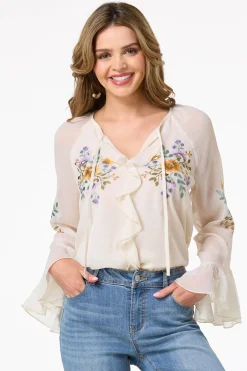 Ruffled Embroidered Poet Top
