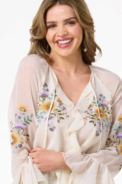 Ruffled Embroidered Poet Top
