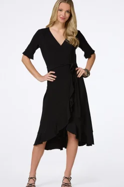 Ruffled Faux Wrap Midi Dress