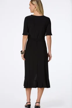 Ruffled Faux Wrap Midi Dress
