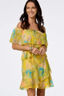 Ruffled Gold Floral Dress