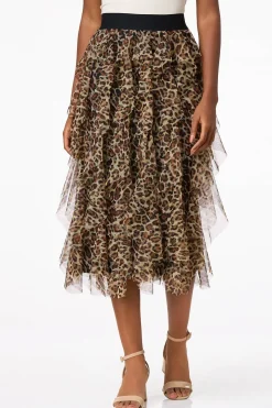 Ruffled Leopard Midi Skirt
