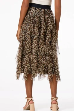 Ruffled Leopard Midi Skirt