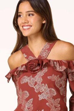 Ruffled Metallic Floral Top