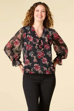 Ruffled Red Floral Top