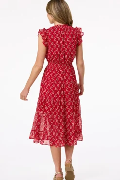 Ruffled Red Leaf Midi Dress