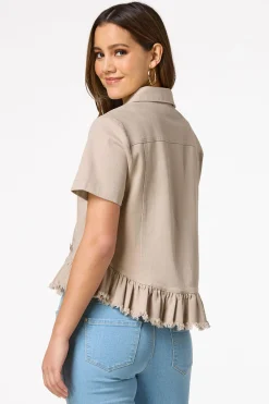 Ruffled Short Sleeve Denim Jacket