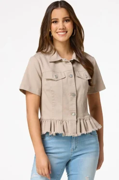 Ruffled Short Sleeve Denim Jacket