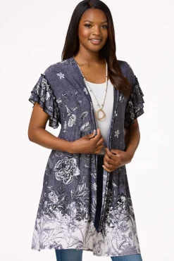 Ruffled Sketch Floral Kimono
