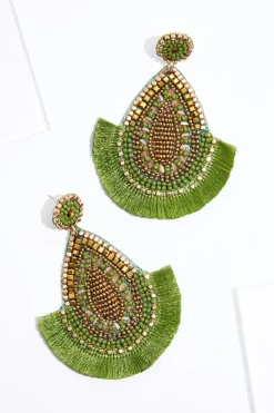 Seed Bead Fringe Tear Earrings