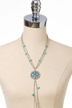 Semi- Precious Flower Tassel Necklace Set