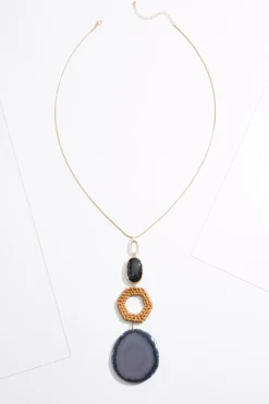 Semi- Precious Stone Pendant Raffia Necklace