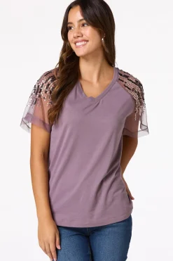 Sequin Mesh Sleeve Top