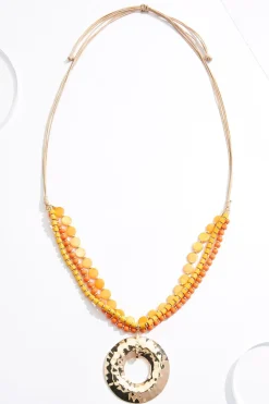 Shell Bead Ring Pendant Long Necklace