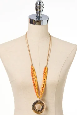 Shell Bead Ring Pendant Long Necklace
