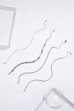 Silver Bead Multi Anklet Set