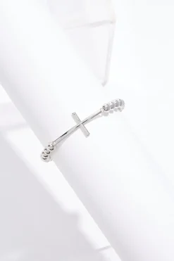 Silver Cross Bead Stretch Bracelet