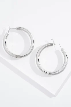 Silver Tube Hoop Earrings