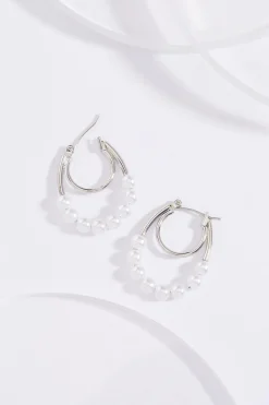 Small Pearl Double Hoop Earrings