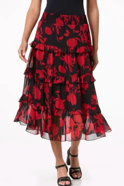 Smocked Floral Midi Skirt