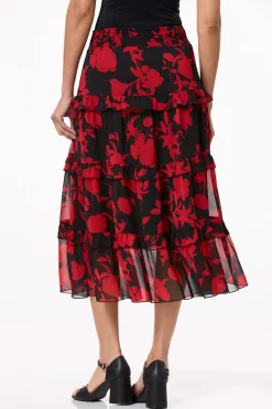 Smocked Floral Midi Skirt