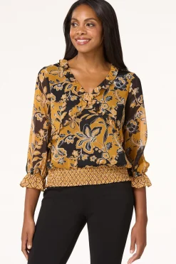Smocked Gold Floral Top