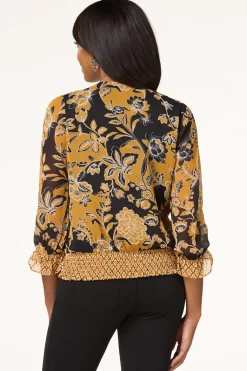 Smocked Gold Floral Top