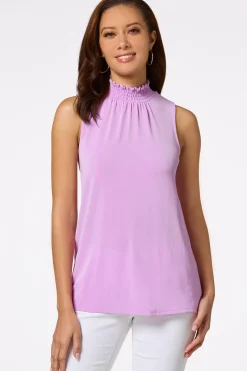 Smocked Mock Neck Tank